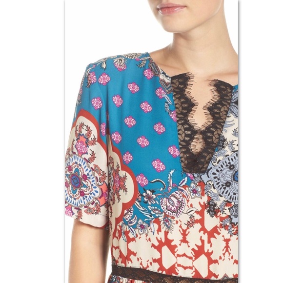 Womens Charles Henry Lace Trim Print Dress - Picture 3 of 8